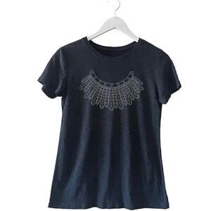 Women’s Graphic Charcoal Gray Short Sleeves Crewneck Soft Bohemian SZ M # 1345